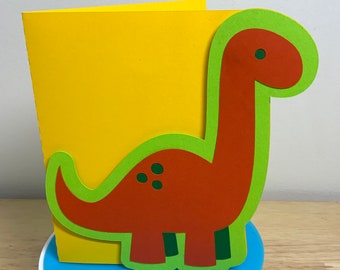 Brontosaurus Dinosaur Card , Orange , Yellow , Kids , Adults , Family , Friends, Roar