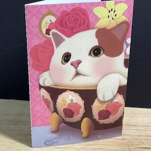 Carte chat , Fleurs , Imprimé , Blanc , Fourrure de bébé , Meow , Doux , Mignonne , Famille , Ami , Ronronnement