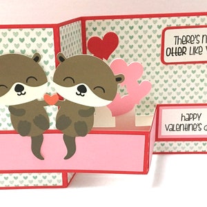 Carte de Saint-Valentin Love Otters, pop-up, 3D, cœurs, paire parfaite, rose, rouge, conjoint, partenaire, épouse, mari