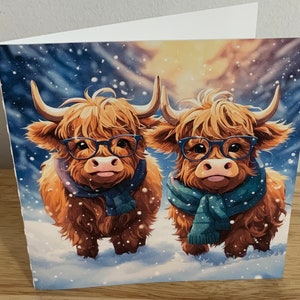 Carte de Noël Vache Meilleure amie , Vierge à l'intérieur , Hiver , Des lunettes , Neige , Vacances , Festif
