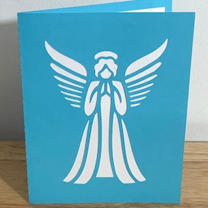 Carte Holy Angel , Vierge à l'intérieur , Ailes , Halo , Béni , Vacances , Traditionnel , Prier , Bleu , Famille , Amis