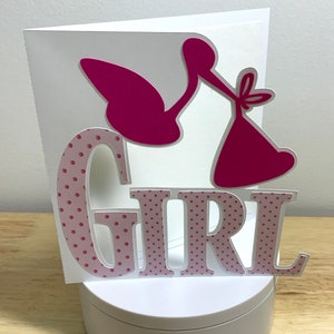 Girl Stork Card , Family , Friend , Newborn , New Parents , Baby Shower , Gift , Polka dots