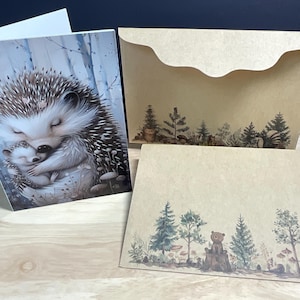 Carte Porc-épic et bébé , Amour , Câlin , Soins , Animal , Sauvage , Bois , Forêt