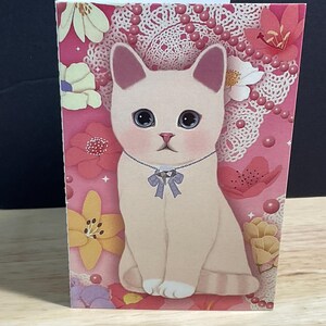 Carte chat , Fleurs , Imprimé , Blanc , Fourrure de bébé , Meow , Doux , Mignonne , Famille , Ami , Ronronnement