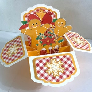 Carte pop-up de Noël en pain d'épice , Vierge , Flocon de neige , Noeud de ruban , , Maison , Vacances , Bas , Meilleur ami , Cadeau