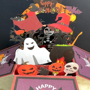 Carte pop-up Happy Halloween, citrouille, fantôme, chat noir, chauves-souris, effrayant, cadeau