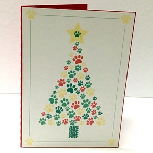 Sapin de Noël avec empreinte de patte de chien , Carte vierge , Étoile , Vacances , Arf , Animaux de compagnie , Chiot , Propriétaires de chien , Meilleur ami , Cadeau