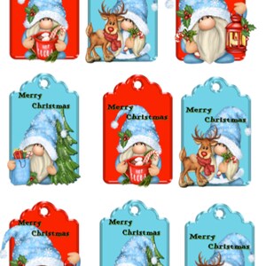 Étiquettes Gnome de Noël , Imprimé , Vacances , Hiver , Mignon , Renne , Joyeux Noël