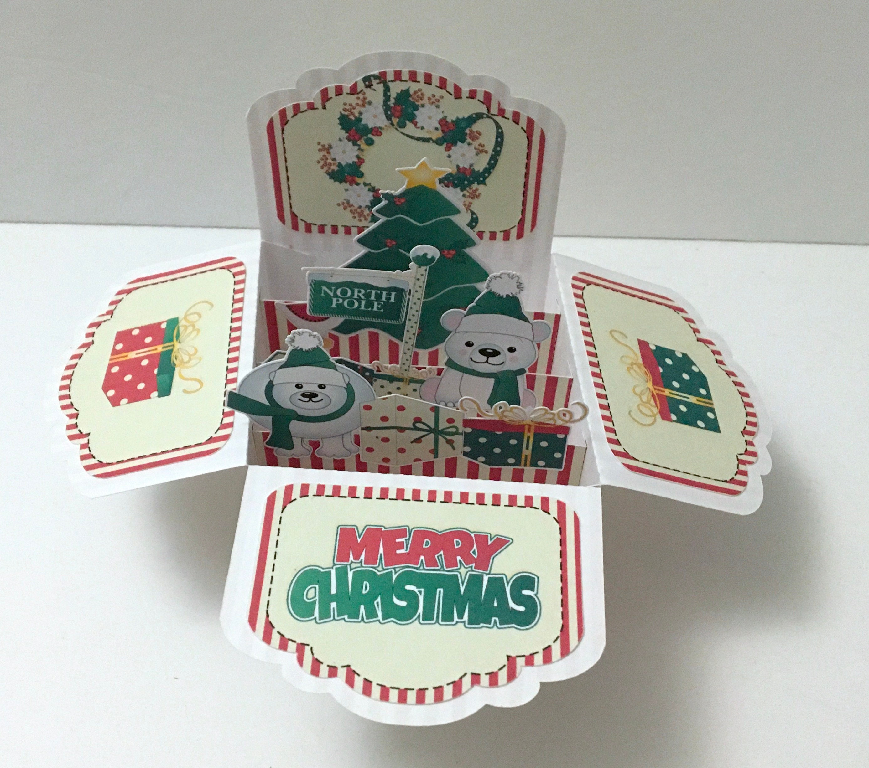 Merry Christmas Pop up Card , Holiday , Tree , Gifts , Polar Bear ...