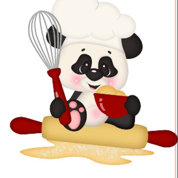 Panda Bear Cooking Stickers , Set of 10 , Chef , Kitchen , Mixer , Red , Animal , Kids , Adults , Pie , Baking