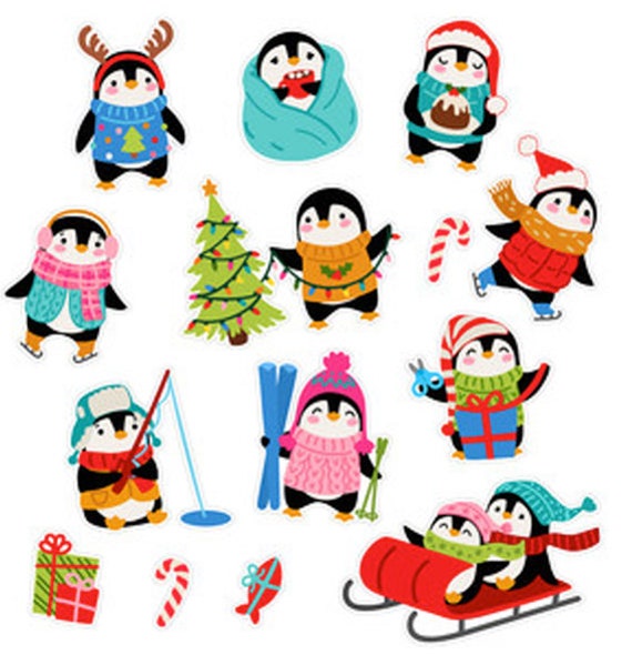 Christmas Penguin Stickers , Tree , Kids , Journal , Planner , Holiday ,  Festive , Candy , Fishing , Ski , Snuggle -  Canada