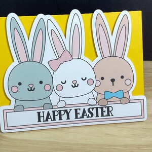 Carte trio de joyeux lapins de Pâques, Noeud papillon, Nœud papillon, enfants, adultes, vacances, lapin, cadeau, famille, amis
