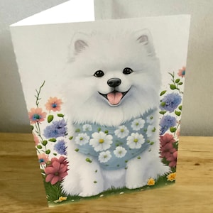 Carte de visite pour chien de Poméranie, intérieur vierge, imprimé, pelucheux, bébé fourrure, meilleur ami, animal de compagnie, fleur, floral