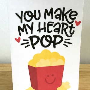 Carte de Saint-Valentin pop-corn, vierge à l'intérieur, imprimée, collation, cœurs, amour, conjoint, quelqu'un de spécial