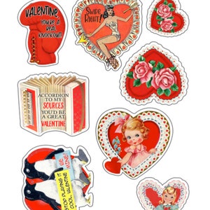 Stickers Saint-Valentin vintage style old school, coeur, amour, pin up, fleurs, agenda, scrapbooking, travaux manuels