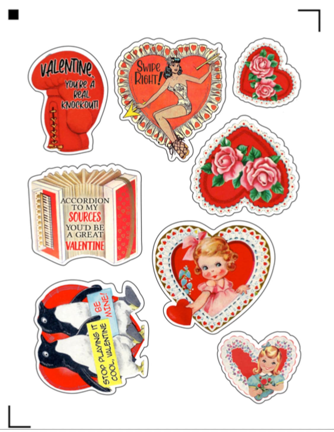 Vintage Retro Cute Girl with Valentine Heart - Vintage Valentine - Sticker