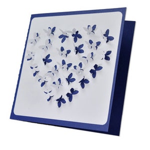 Carte pop-up bébés papillons , Intérieur vierge , Papier découpé , Cœur , Printemps , Été , Famille , Amis