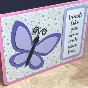Carte d'ami papillon , Souhaits , Nature , Mouche , Violet , Rose , Vert