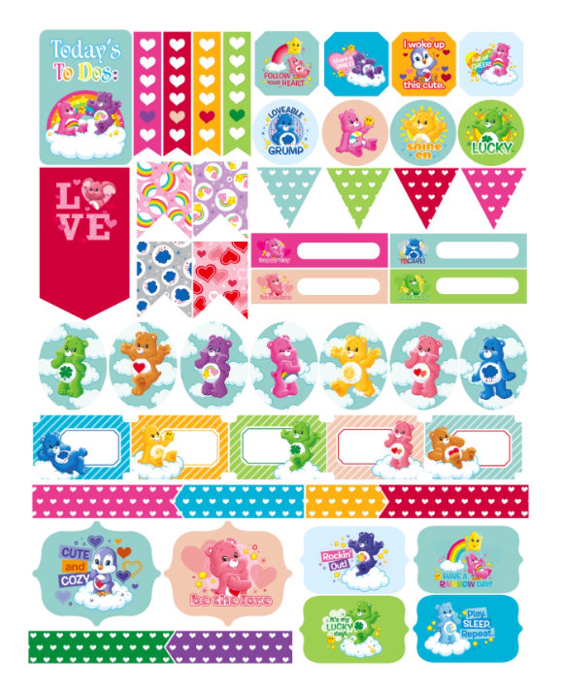 Care Bear Planner Stickers 50 piece set Journals Calendar | Etsy