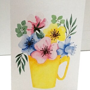 Carte postale Fleurs dans une tasse , Intérieur vierge , Printemps , Été , Ami , Famille , Bonjour , Daisy , Enseignant , Voisin
