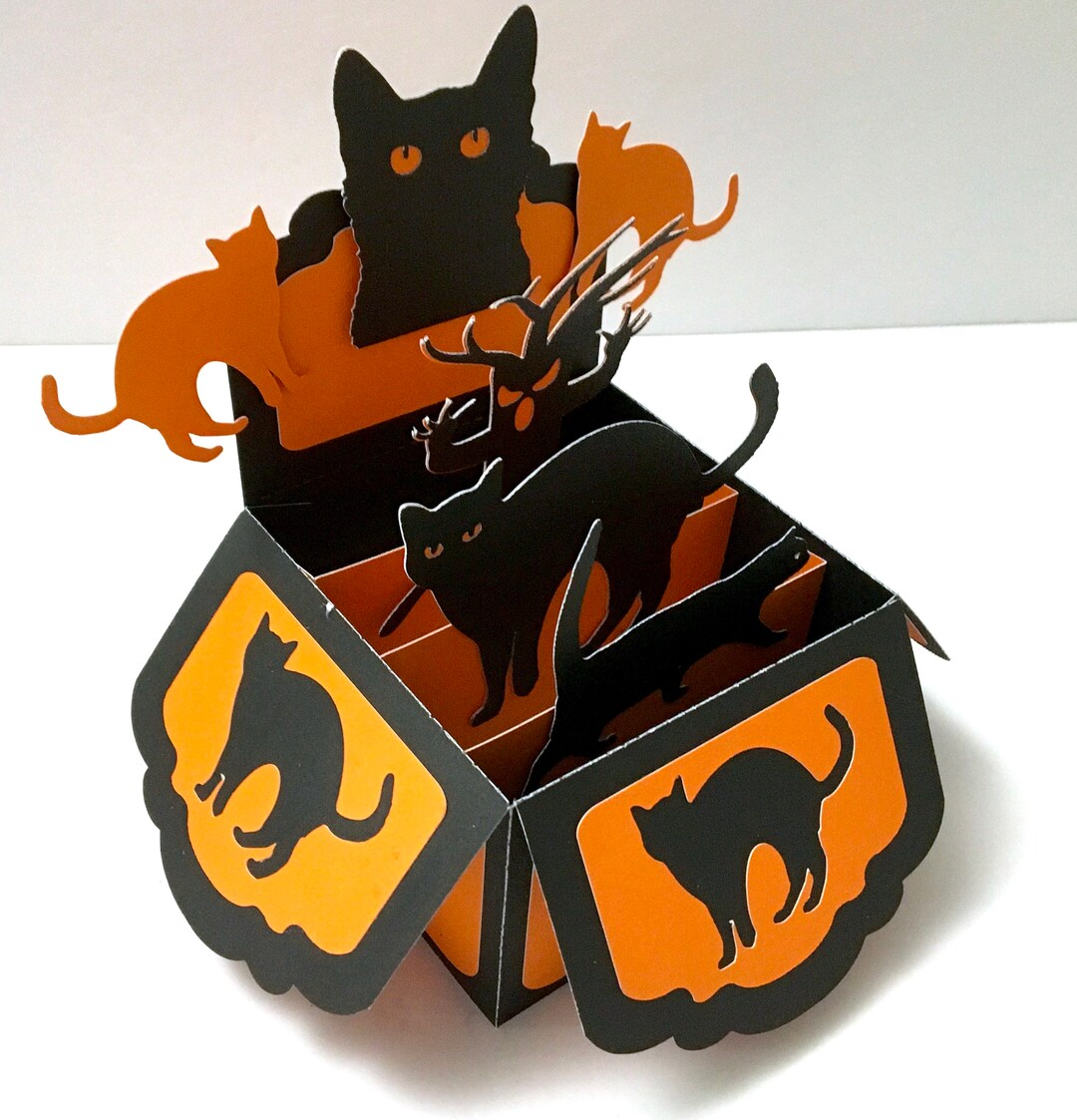 Halloween Cat Pop up Box Card , Spooky , Cat , Kitten , Tree , Black