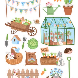Autocollants de jardin de Pâques , Lapin , Cultiver , Printemps , Plantes , Cultiver , Chaussures , Chou , Carotte , Nourriture , Cadeau , Enfants , Fête , Planificateur