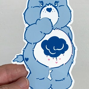 Large Care Bear Sticker , Vinyl , Grumpy , Hearts , Cloud , Blue ,  Kids , Crafts , Gift