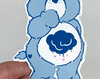 Large Care Bear Sticker , Vinyl , Grumpy , Hearts , Cloud , Blue ,  Kids , Crafts , Gift