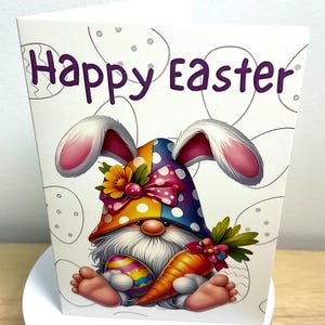 Joyeuses Pâques, carte de gnome, carotte, oeuf, enfants, adultes, famille, vacances, chocolat