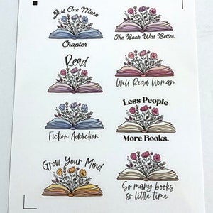 Stickers livres floraux , fleurs , club de lecture , scrapbooking , lecture , fiction , croissance , âme , chapitres , cadeau