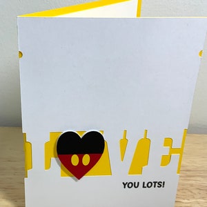 Carte pour parc à thème, Amour, Enfants, Adultes, Amis, Famille, Jaune, Mickey, Amusement, Mignonne, Majestueux
