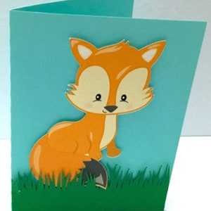 Carte renard , Imprimée , Vierge à l'intérieur , Herbe , Sauvage , Animal , Ciel , Bleu , Mignonne , Enfants , Ami , Famille , Collègue
