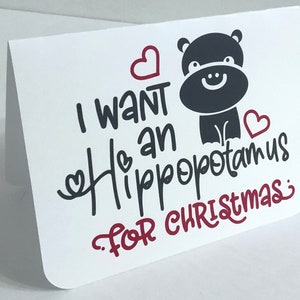 Hippopotame pour carte de Noël , Intérieur vierge , Amour , Vacances , Liste de souhaits , Enfants , Adultes , Père Noël
