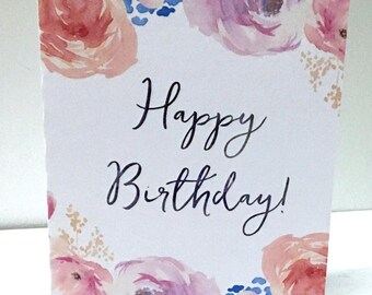 Happy Birthday Card , Blank inside , Printed , Roses , Watercolour , Family , Friends , Co-workers