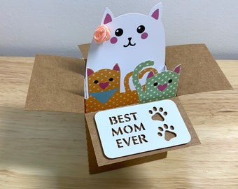 Best Mom Cat Card , Pop Up , Kitty , Kitten , Feline , Prrr , Flower , Love , Family , Paw print