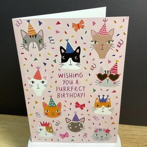 Carte d'anniversaire parfaite, chats, fête, ballons, miaou, confettis, rose, minou, meilleur ami, cadeau