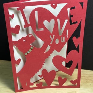 Carte Love Scotty Dog, Saint-Valentin, cœur, rouge, conjoint, ami, meilleure amie, amour
