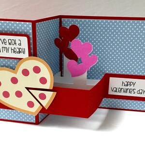 Carte de Saint-Valentin pizza , Vierge , Pop up , 3D , Cœurs , Amour , Nourriture , Pois , Papier découpé , Adolescents , Enfants , Adultes