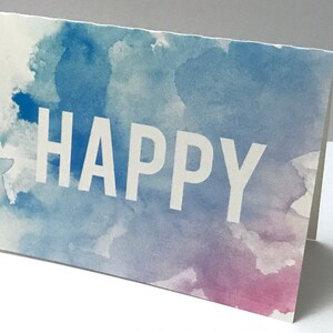 Carte aquarelle Happy , Vierge à l'intérieur , Imprimé , Bleu , Violet , Rose , Famille , Amis