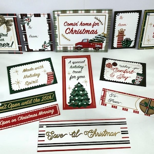 Tags traditionnels de Noël , Feuille d'or , Festif , Vert , Rouge , Écossais , Décorations , Joie , Bonhomme de neige