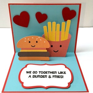 Pop up Valentines Card , Papercut , Amour , Frites , 3D , Enfants , Adultes , Ados , Burger , Coeurs , FastFood