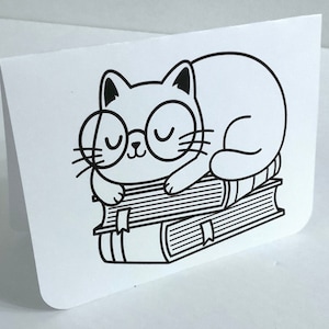 Book Cat Card , Blank inside , Kitty , Kitten , Bookworm , Reading , Reader , School , Teacher , Students