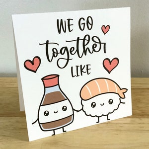 Carte de Saint-Valentin We Go Together , Intérieur vierge , Imprimé , Amour , Coeurs , Soja , Poisson , Sushi , Nourriture , Conjoint , Ami
