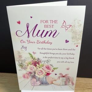 Carte d'anniversaire de la meilleure maman, papillons, cadeau, fleurs, roses, coeur. , Amour , Parfait , Réfléchi
