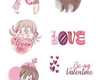 Valentine's Day Stickers , Love , Heart , Pink , Red , Couple , Cat , Pet , Scrapbooking , Journal , Crafts , Gift