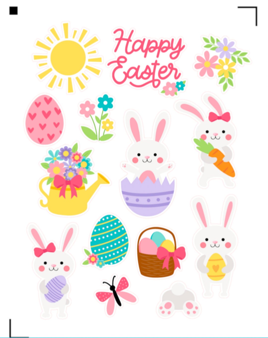 Happy Easter Bunny Stickers , Kids , Crafts , Decorate , Sun , Spring ...