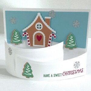 Carte flexible Noël doux, maison en pain d'épice, canne en bonbon, neige, paillettes, arbre, neige, présentoir