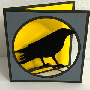 Carte corbeau d'Halloween , Lune , Oiseau , Noir , Effrayant , Caw , Effrayant , Enfants , Adultes , Famille , Amis , Salutations