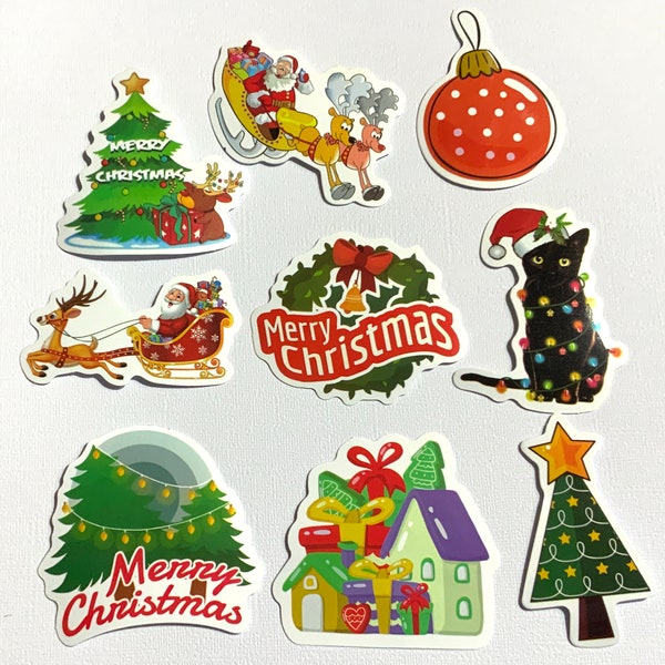 Festive Vinyl Stickers , Waterproof , Tree , Holiday , Santa , Gifts m Wreath , Giving , Crafts , Scrapbooking , Lights