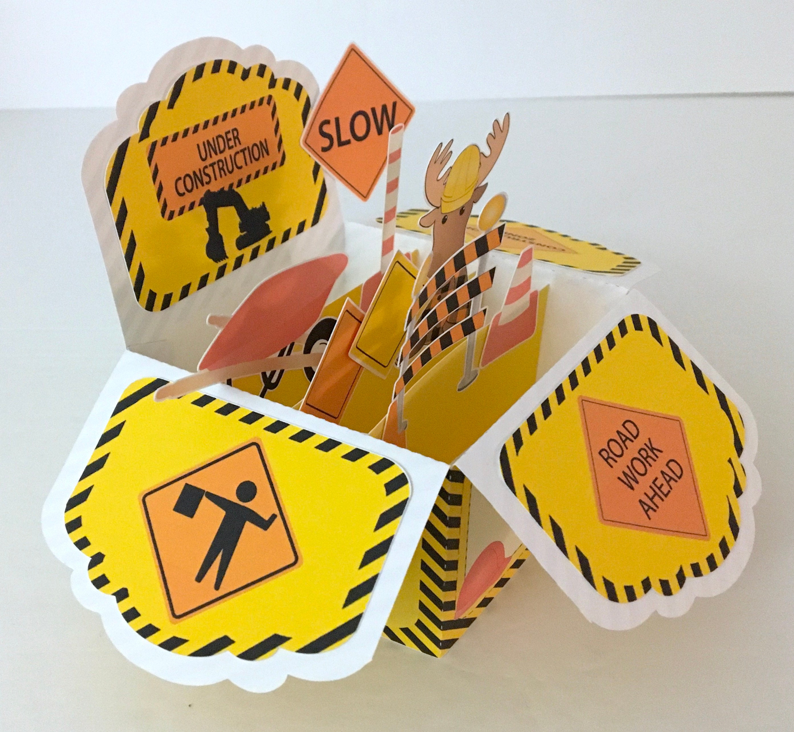 Pop Up Project Sign Construction Pop up Card , Printed , Kids , Work , Yellow , Orange ...